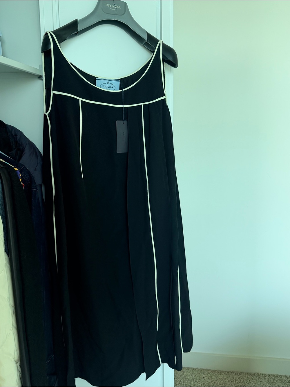 Prada Black Midi Dress with Cream Piping